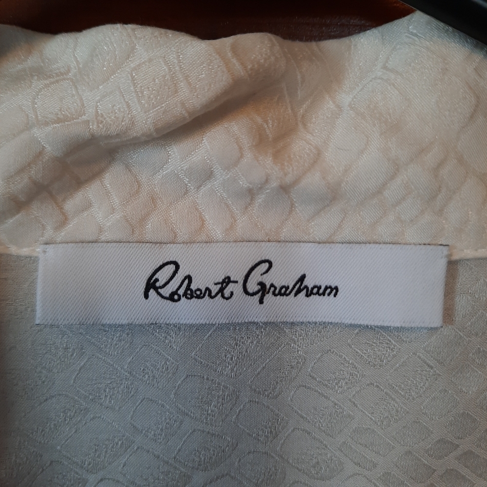 Robert Graham Silk Bamboo Blend Cream Neck-tie Bell Sleeve Blouse Size Small - Picture 9 of 15